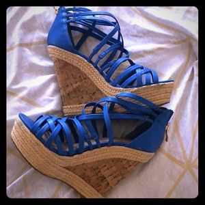 Strappy Blue Platform Wedges